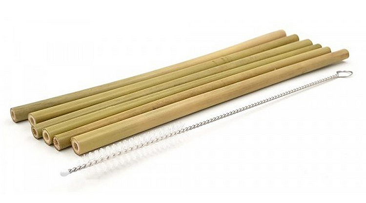 6 pailles en bambou dans un support en bambou - Livrées avec un